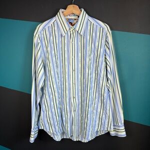 Robert Graham Multicolor Striped Button Down Shirt Cotton Silk size Large